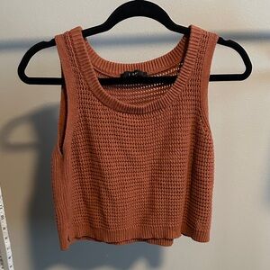 Boho Knit Scoop Neck Crop Tank Top - Rust orange